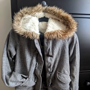 American Eagle zip hoodie with faux fur hood- M